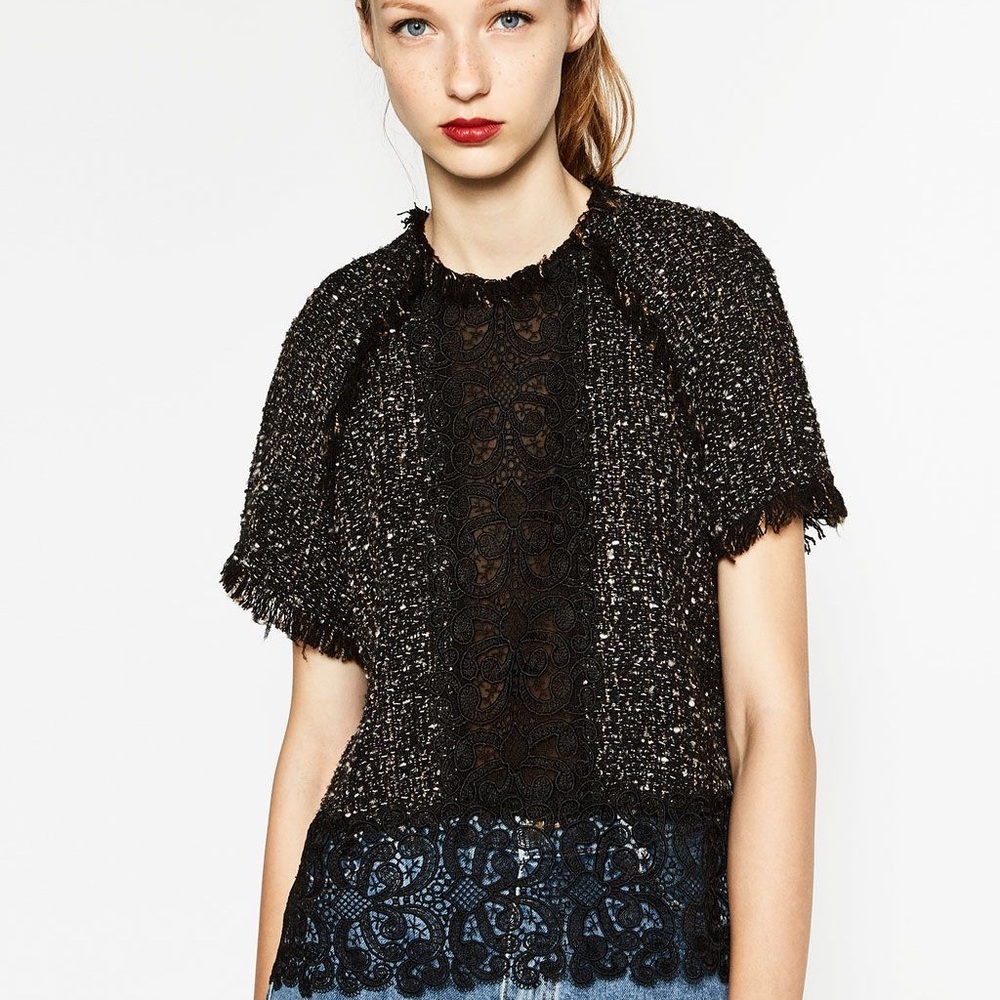 Zara Black Tweed Top